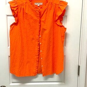 LOFT Vibrant Orange Blouse with Ruffle Detail